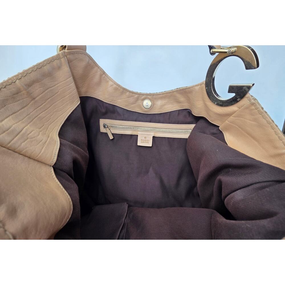Authentic Gucci GG Monogram Hobo Bag Beige Tan Canvas Leather Iconic G Hardware - Picture 12 of 16